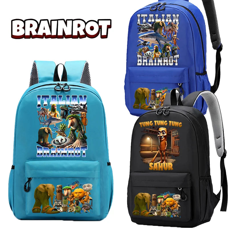 Italian Brainrot Knapsack Large Capacity Backpack Men Cartoon Meme Schoolbag Tung Sahur Funny Fashion Back To School Animal Bags