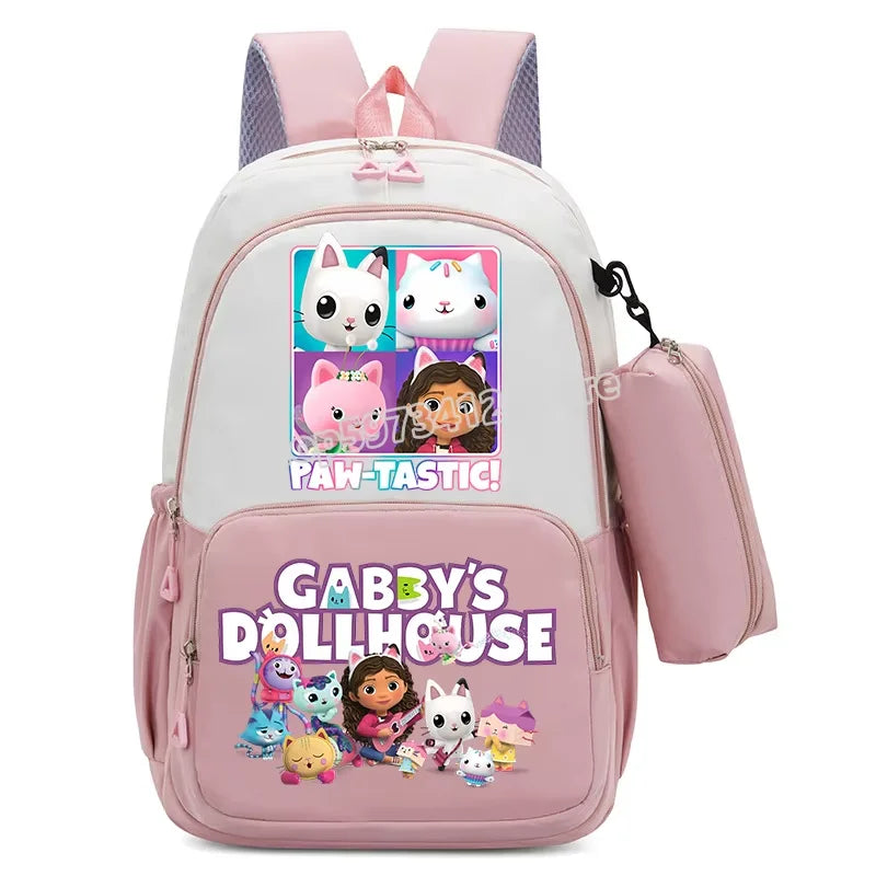 Gabby Dollhouse Backpack High-capacity Girls Student Rucksack with Pencilcase Cartoon Schoolbag Breathable Anime Teens Knapsack