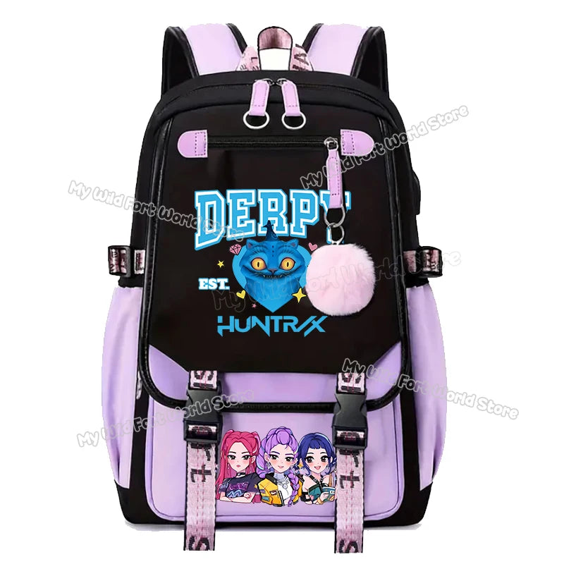 Kpop Demon Hunters School Backpack Hot Movie Girl Student Knapsack Anime Cartoon High Capacity Schoolbag Teen Casual Rucksack