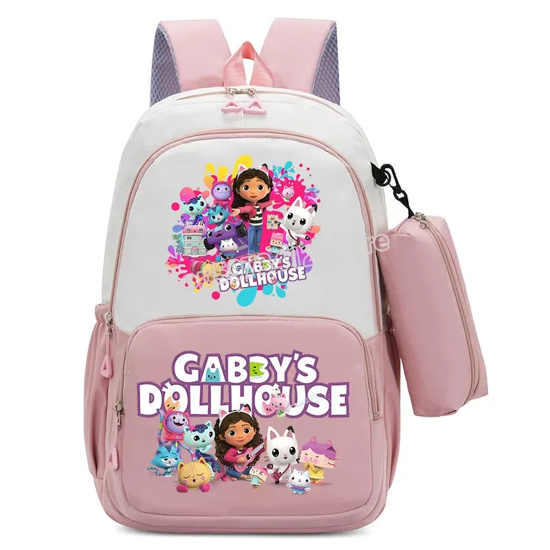 Gabby Dollhouse Backpack High-capacity Girls Student Rucksack with Pencilcase Cartoon Schoolbag Breathable Anime Teens Knapsack