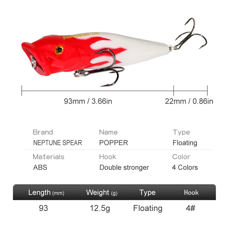 Fishing Lure 12.5g 93mm Floating Popper Artificial Wobbler Hard Bait with Hook for Pike Perch Winter Swimbait Trolling Crankbait