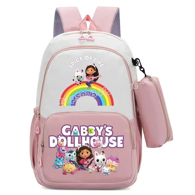 Gabby Dollhouse Backpack High-capacity Girls Student Rucksack with Pencilcase Cartoon Schoolbag Breathable Anime Teens Knapsack