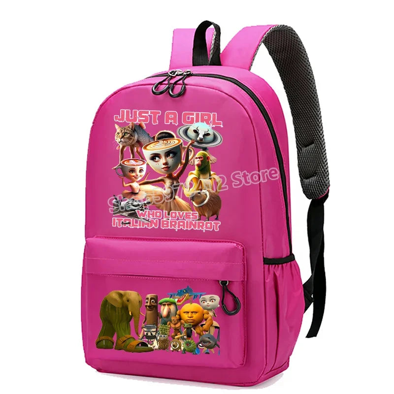 Italian Brainrot Knapsack Large Capacity Backpack Men Cartoon Meme Schoolbag Tung Sahur Funny Fashion Back To School Animal Bags