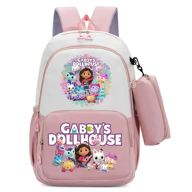 Gabby Dollhouse Backpack High-capacity Girls Student Rucksack with Pencilcase Cartoon Schoolbag Breathable Anime Teens Knapsack
