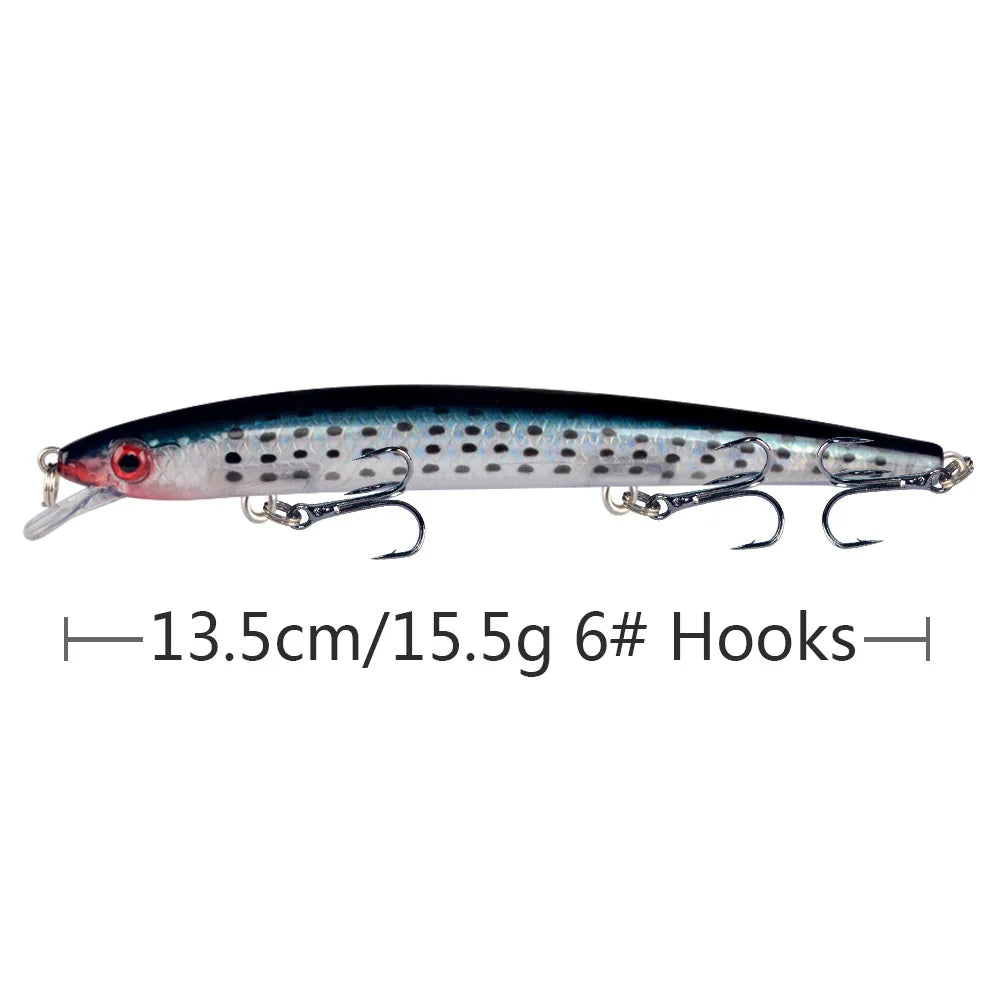 Minnow Fishing Lure 13.5cm 15.5g Floating Artificial Hard Bait Bass Wobblers Lures Crankbait Pike Treble Hooks tackle