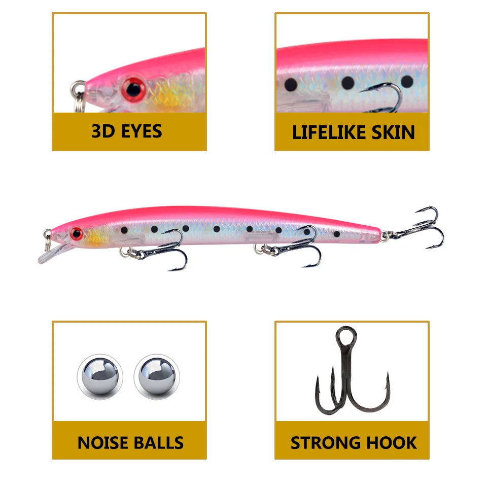 Minnow Fishing Lure 13.5cm 15.5g Floating Artificial Hard Bait Bass Wobblers Lures Crankbait Pike Treble Hooks tackle