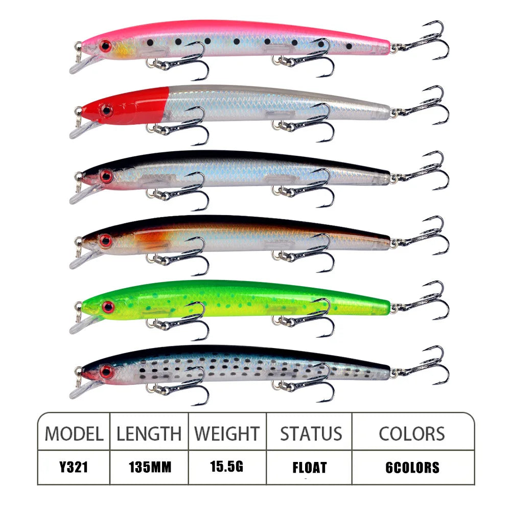 Minnow Fishing Lure 13.5cm 15.5g Floating Artificial Hard Bait Bass Wobblers Lures Crankbait Pike Treble Hooks tackle