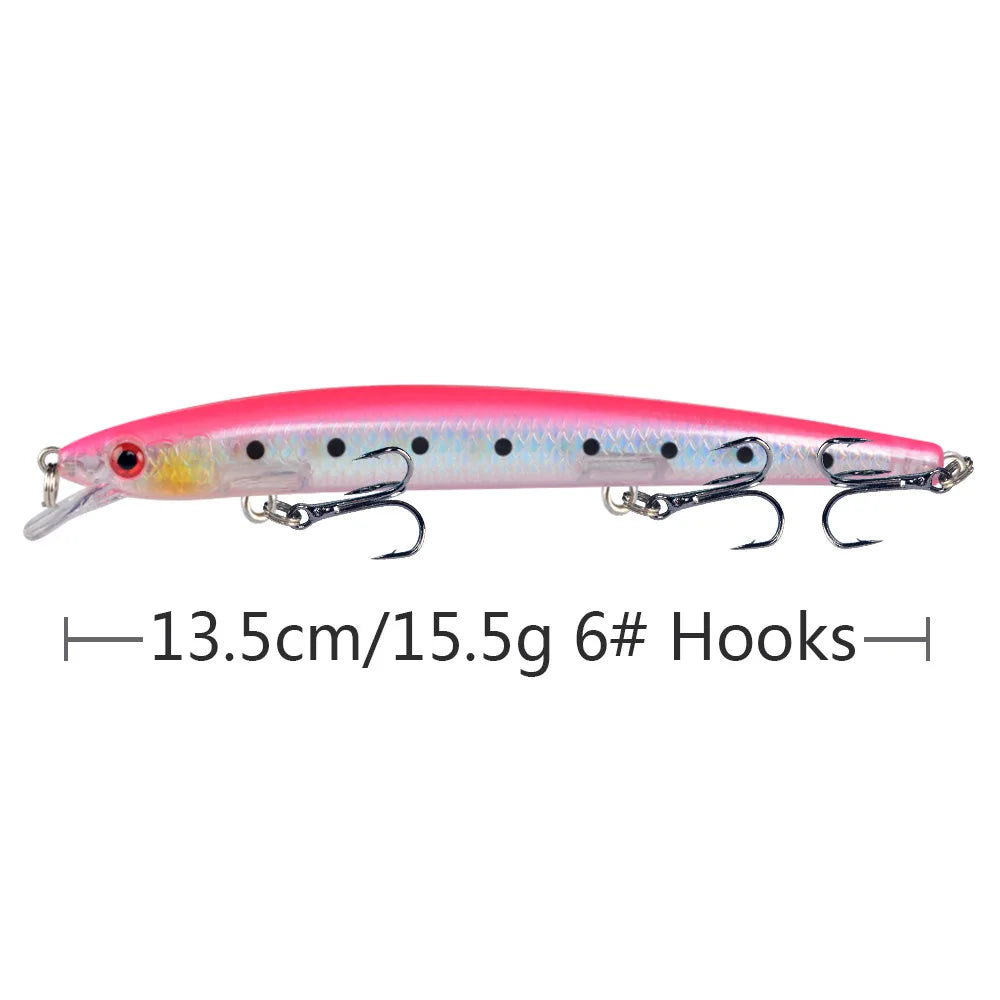 Minnow Fishing Lure 13.5cm 15.5g Floating Artificial Hard Bait Bass Wobblers Lures Crankbait Pike Treble Hooks tackle