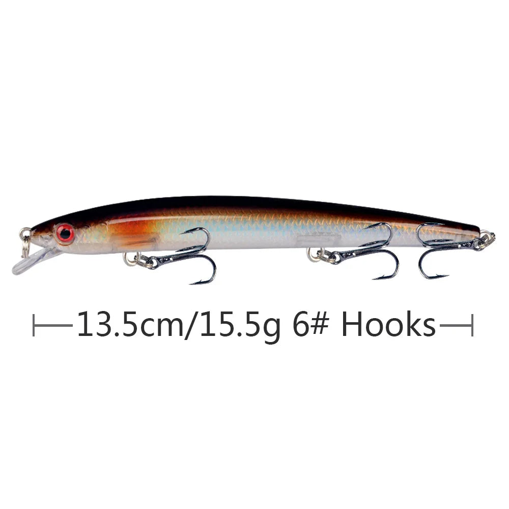 Minnow Fishing Lure 13.5cm 15.5g Floating Artificial Hard Bait Bass Wobblers Lures Crankbait Pike Treble Hooks tackle