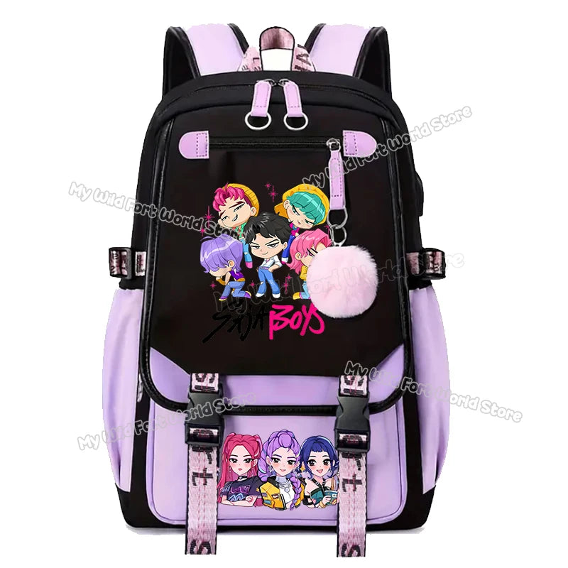 Kpop Demon Hunters School Backpack Hot Movie Girl Student Knapsack Anime Cartoon High Capacity Schoolbag Teen Casual Rucksack