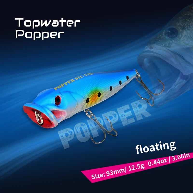 Fishing Lure 12.5g 93mm Floating Popper Artificial Wobbler Hard Bait with Hook for Pike Perch Winter Swimbait Trolling Crankbait