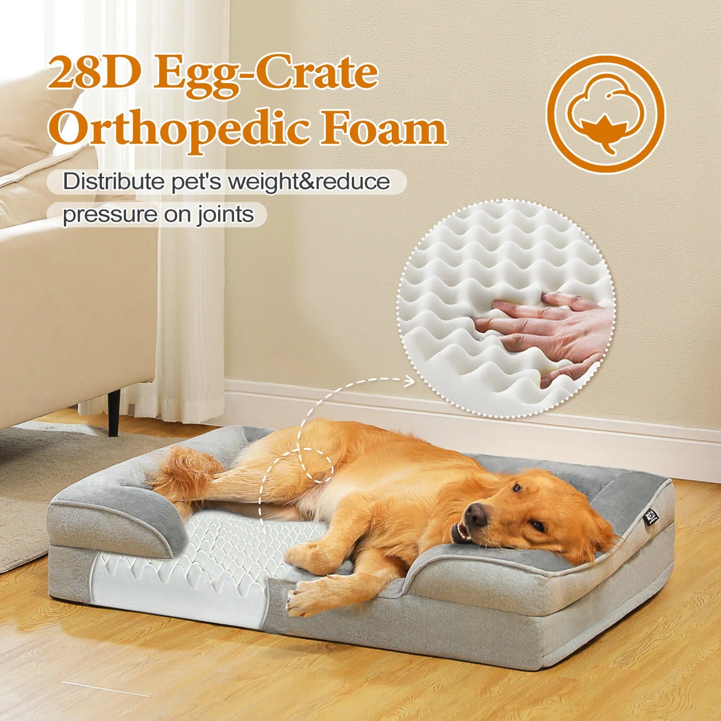 Large Dog Bed with Removable Cover, Plush Dog Sofa for Large Dogs, Washable Pet Bed with Nonskid Bottom, Pet Sleeping Mat, S-XL