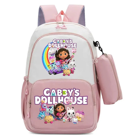 Gabby Dollhouse Backpack High-capacity Girls Student Rucksack with Pencilcase Cartoon Schoolbag Breathable Anime Teens Knapsack