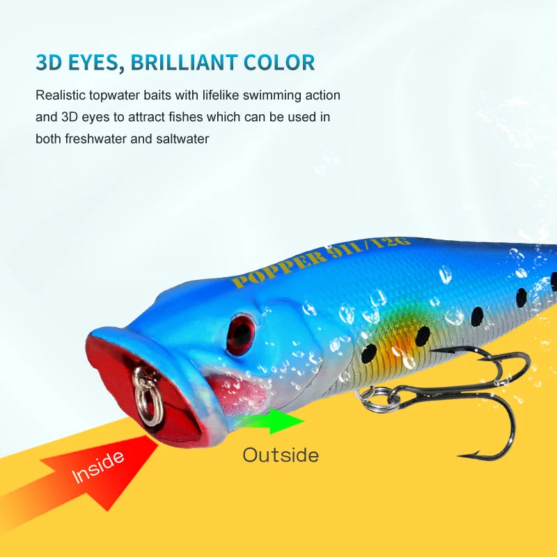 Fishing Lure 12.5g 93mm Floating Popper Artificial Wobbler Hard Bait with Hook for Pike Perch Winter Swimbait Trolling Crankbait