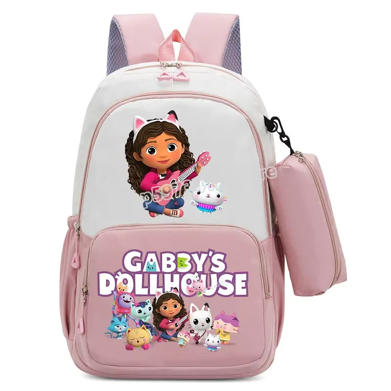 Gabby Dollhouse Backpack High-capacity Girls Student Rucksack with Pencilcase Cartoon Schoolbag Breathable Anime Teens Knapsack