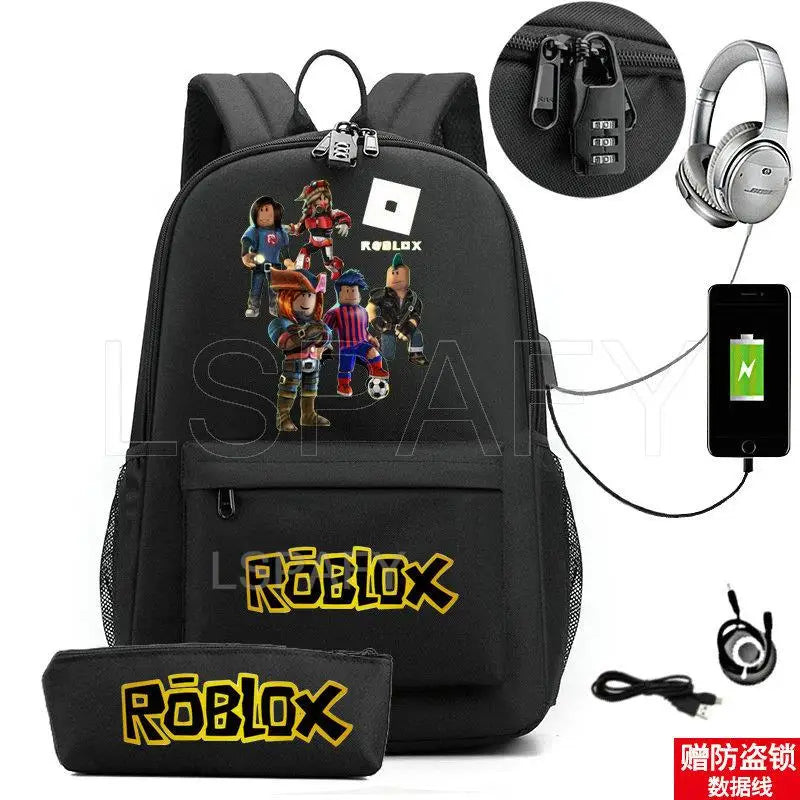 ROBLOX Backpack Anti Theft USB Charge Backpack Waterproof Women Men School Bag Teenage Girls Boys Travel Bags