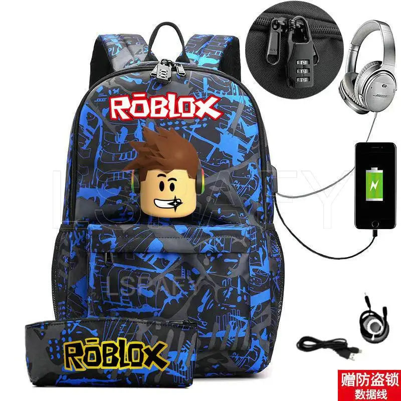 ROBLOX Backpack Anti Theft USB Charge Backpack Waterproof Women Men School Bag Teenage Girls Boys Travel Bags