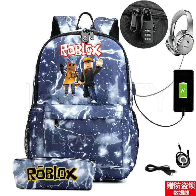 ROBLOX Backpack Anti Theft USB Charge Backpack Waterproof Women Men School Bag Teenage Girls Boys Travel Bags