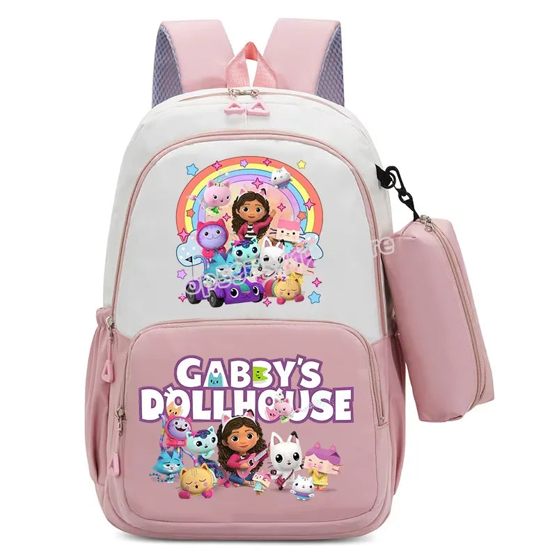 Gabby Dollhouse Backpack High-capacity Girls Student Rucksack with Pencilcase Cartoon Schoolbag Breathable Anime Teens Knapsack
