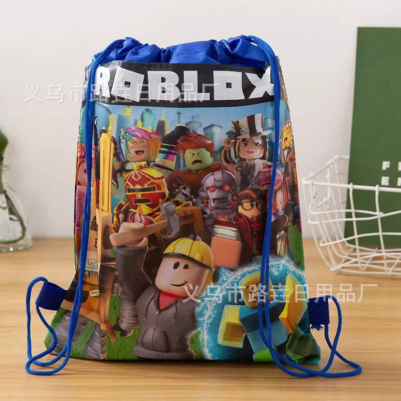 Roblox Drawstring Pocket Cartoon Tie Pocket Anime Gift Bag Children Backpack Travel Storage Bag Organizer Party Favors Gift