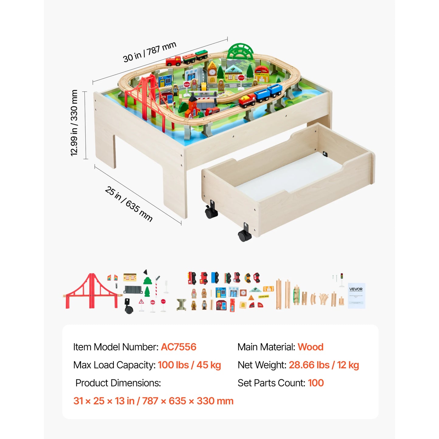 Tågbanan Bord Barn - Aktivitetsbord 100 Delar