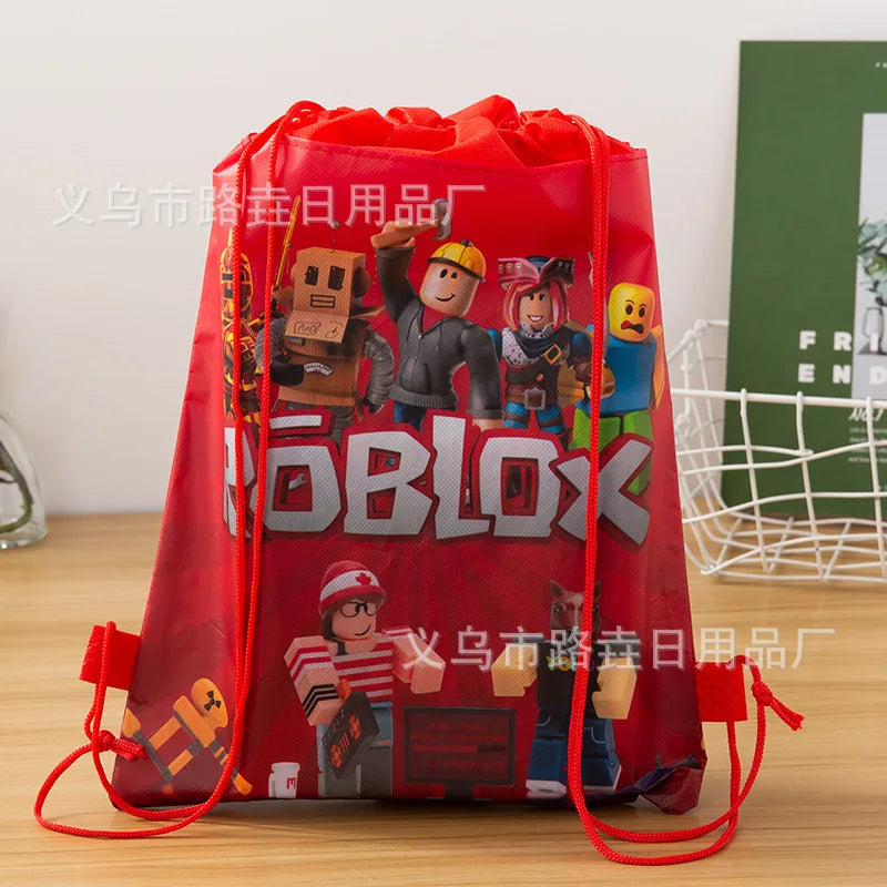 Roblox Drawstring Pocket Cartoon Tie Pocket Anime Gift Bag Children Backpack Travel Storage Bag Organizer Party Favors Gift