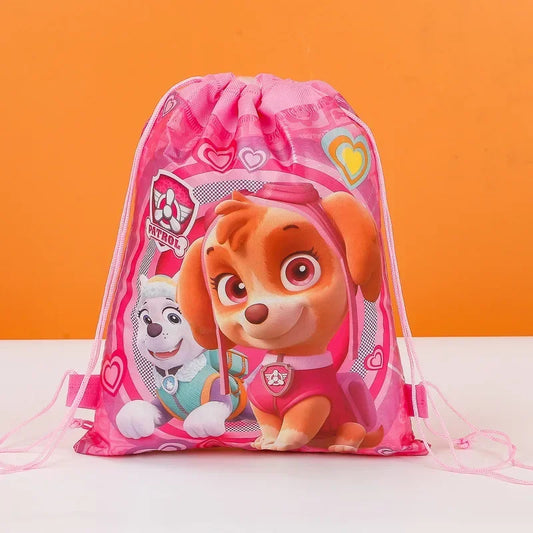 Paw Patrols Drawstring Backpack Cute Skye Puppy Draw String Bags Double Sided Non-woven Fabric Handbag Portable Organizers Pouch