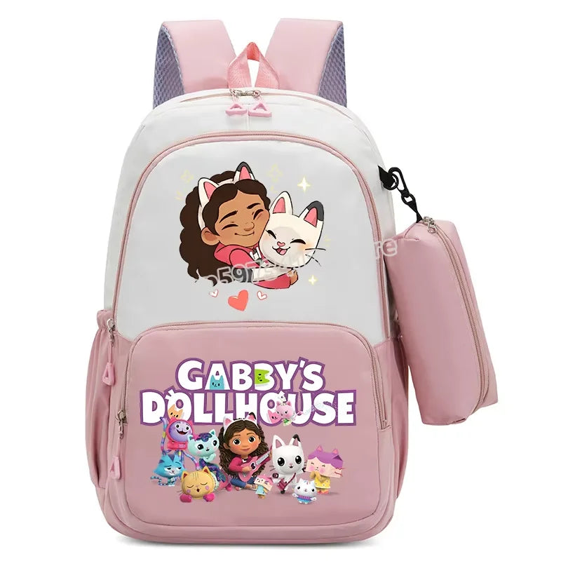Gabby Dollhouse Backpack High-capacity Girls Student Rucksack with Pencilcase Cartoon Schoolbag Breathable Anime Teens Knapsack