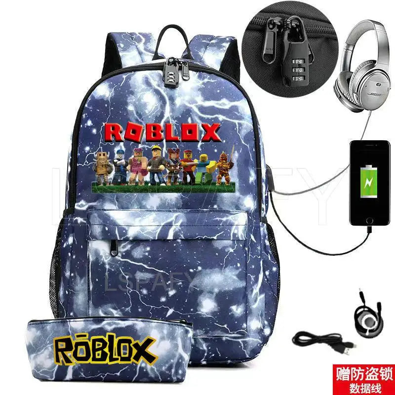 ROBLOX Backpack Anti Theft USB Charge Backpack Waterproof Women Men School Bag Teenage Girls Boys Travel Bags