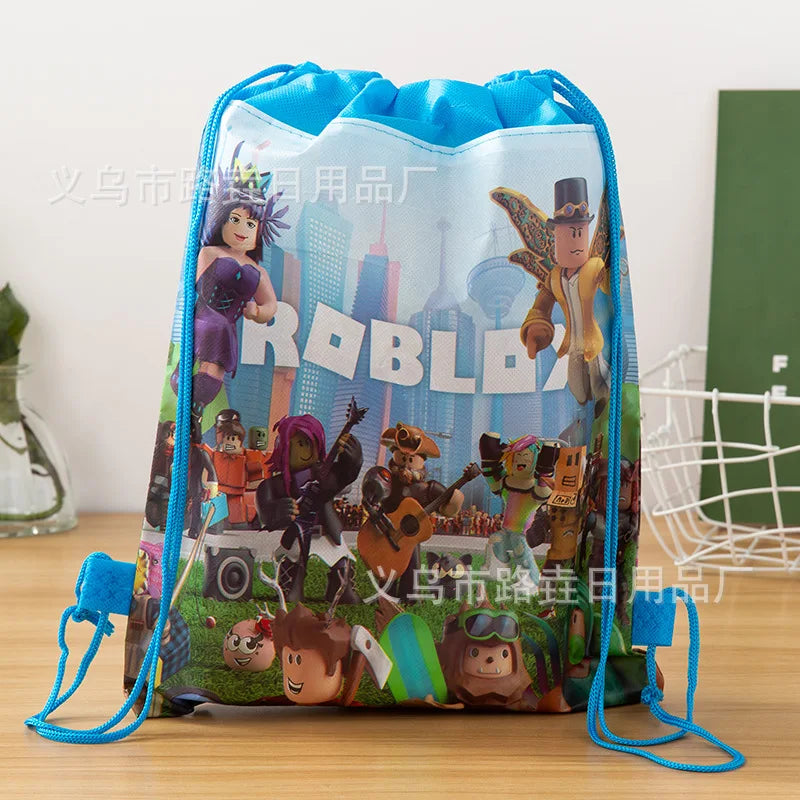 Roblox Drawstring Pocket Cartoon Tie Pocket Anime Gift Bag Children Backpack Travel Storage Bag Organizer Party Favors Gift