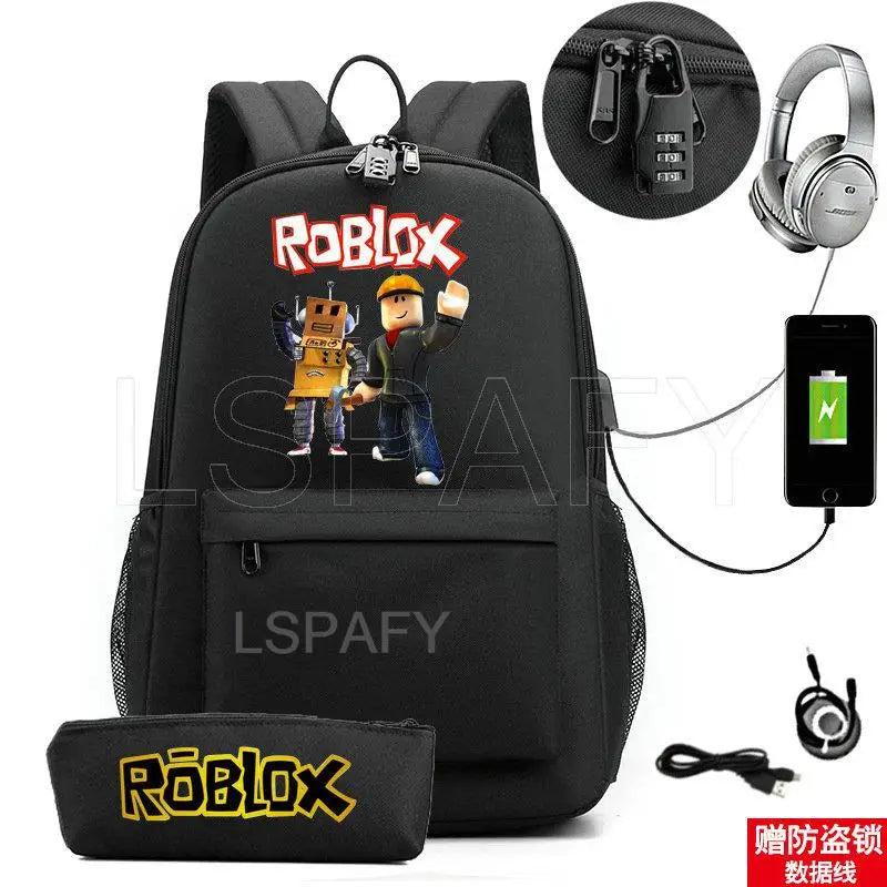 ROBLOX Backpack Anti Theft USB Charge Backpack Waterproof Women Men School Bag Teenage Girls Boys Travel Bags