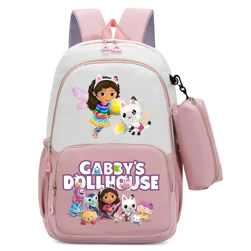 Gabby Dollhouse Backpack High-capacity Girls Student Rucksack with Pencilcase Cartoon Schoolbag Breathable Anime Teens Knapsack