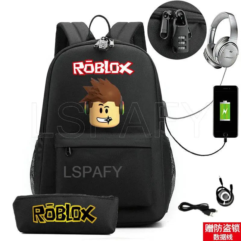 ROBLOX Backpack Anti Theft USB Charge Backpack Waterproof Women Men School Bag Teenage Girls Boys Travel Bags