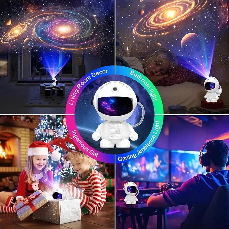 Space Galaxy Night Light Projector, Ultra-HD Astronaut Design, 12 Film Discs, LED Display with Adjustable Brightness