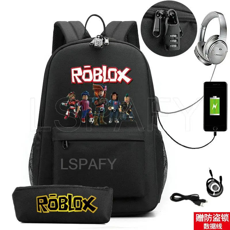 ROBLOX Backpack Anti Theft USB Charge Backpack Waterproof Women Men School Bag Teenage Girls Boys Travel Bags