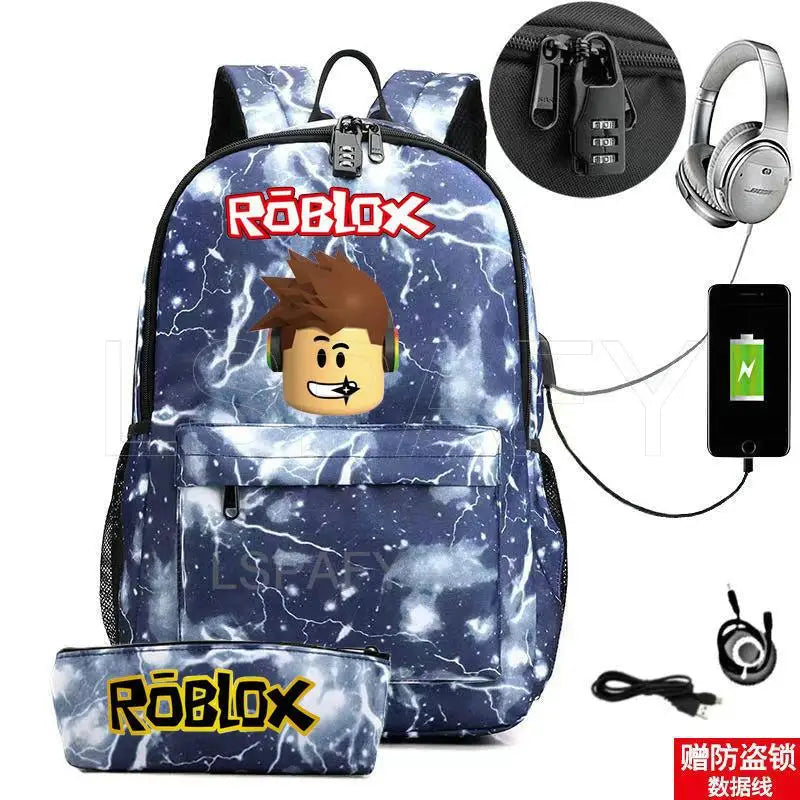 ROBLOX Backpack Anti Theft USB Charge Backpack Waterproof Women Men School Bag Teenage Girls Boys Travel Bags