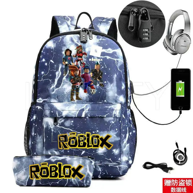 ROBLOX Backpack Anti Theft USB Charge Backpack Waterproof Women Men School Bag Teenage Girls Boys Travel Bags