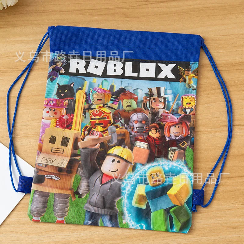 Roblox Drawstring Pocket Cartoon Tie Pocket Anime Gift Bag Children Backpack Travel Storage Bag Organizer Party Favors Gift