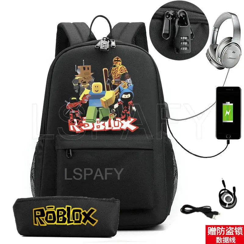 ROBLOX Backpack Anti Theft USB Charge Backpack Waterproof Women Men School Bag Teenage Girls Boys Travel Bags