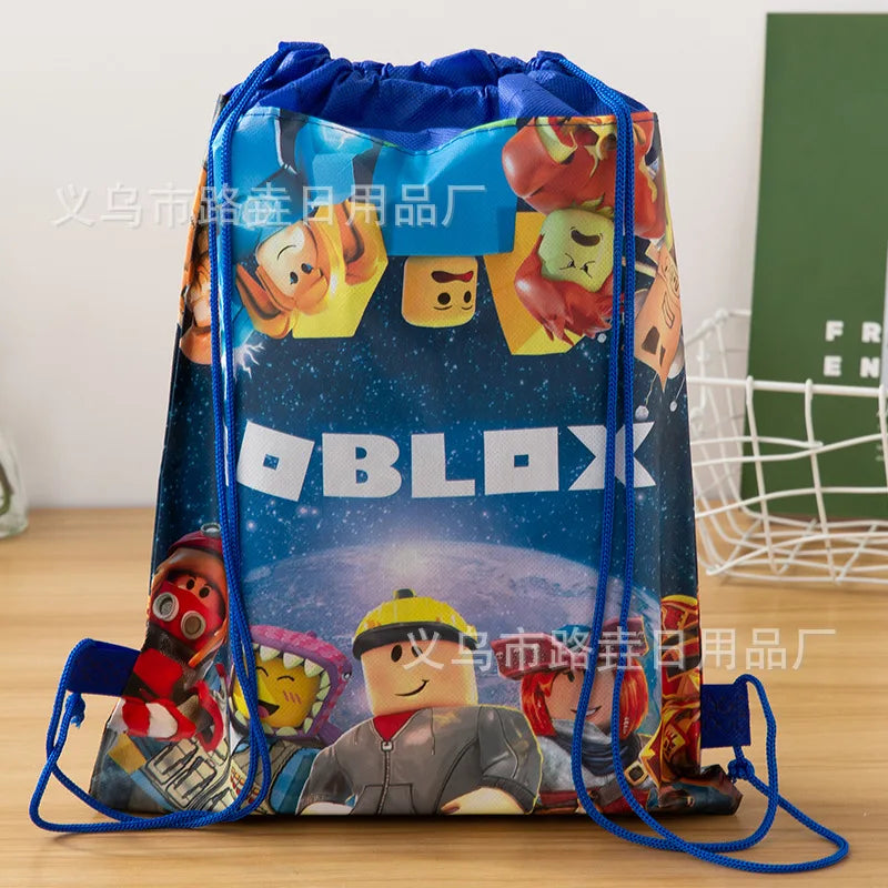 Roblox Drawstring Pocket Cartoon Tie Pocket Anime Gift Bag Children Backpack Travel Storage Bag Organizer Party Favors Gift