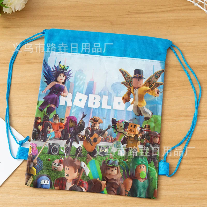 Roblox Drawstring Pocket Cartoon Tie Pocket Anime Gift Bag Children Backpack Travel Storage Bag Organizer Party Favors Gift
