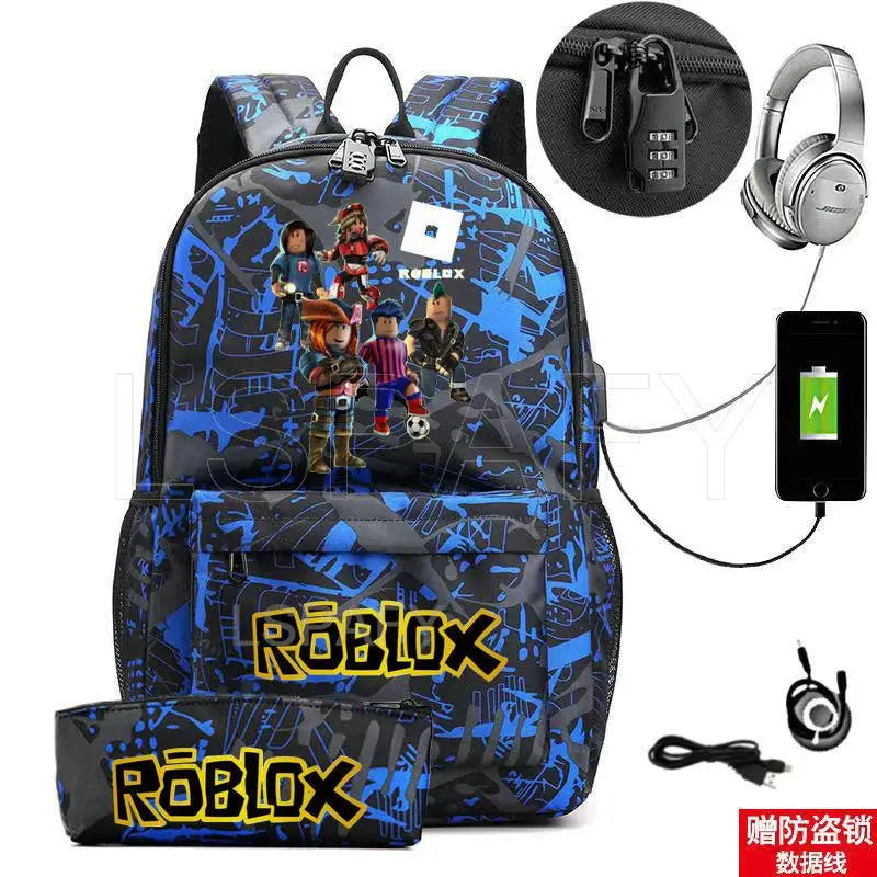 ROBLOX Backpack Anti Theft USB Charge Backpack Waterproof Women Men School Bag Teenage Girls Boys Travel Bags