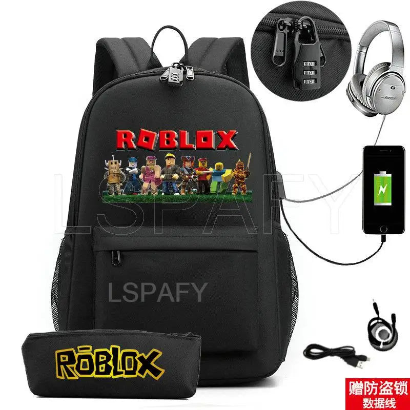 ROBLOX Backpack Anti Theft USB Charge Backpack Waterproof Women Men School Bag Teenage Girls Boys Travel Bags