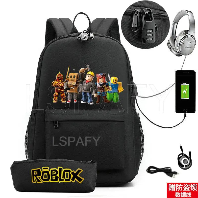 ROBLOX Backpack Anti Theft USB Charge Backpack Waterproof Women Men School Bag Teenage Girls Boys Travel Bags